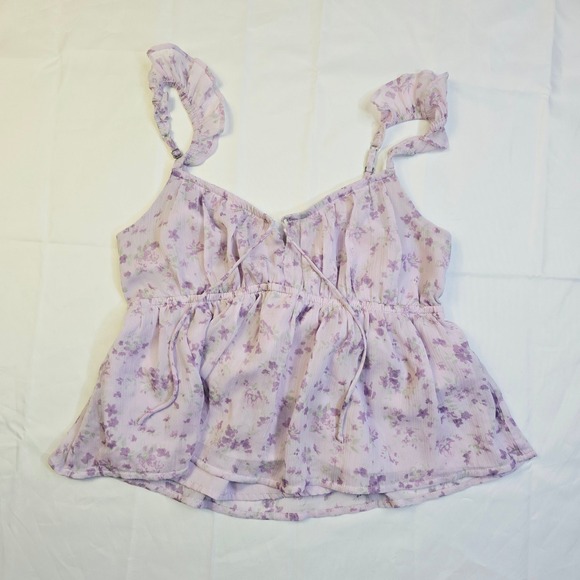 Hollister Tops - Hollister Womens Floral Babydoll Cami Top Size S Purple Ruffle Strap Chiffon H21